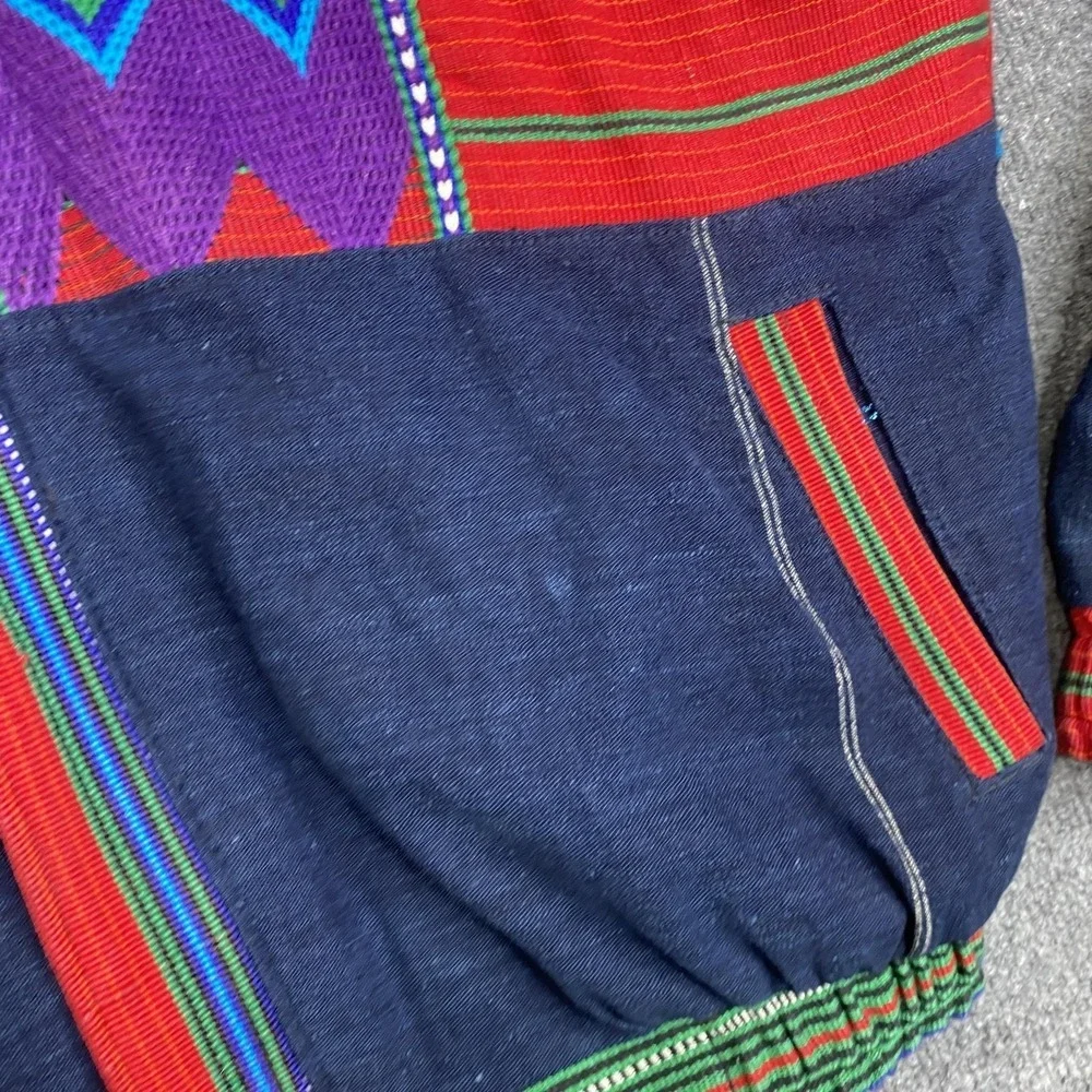 VTG Handmade Guatemalan Jacket Mens XL Multicolor Woven Boho Tribal Bomber Zip